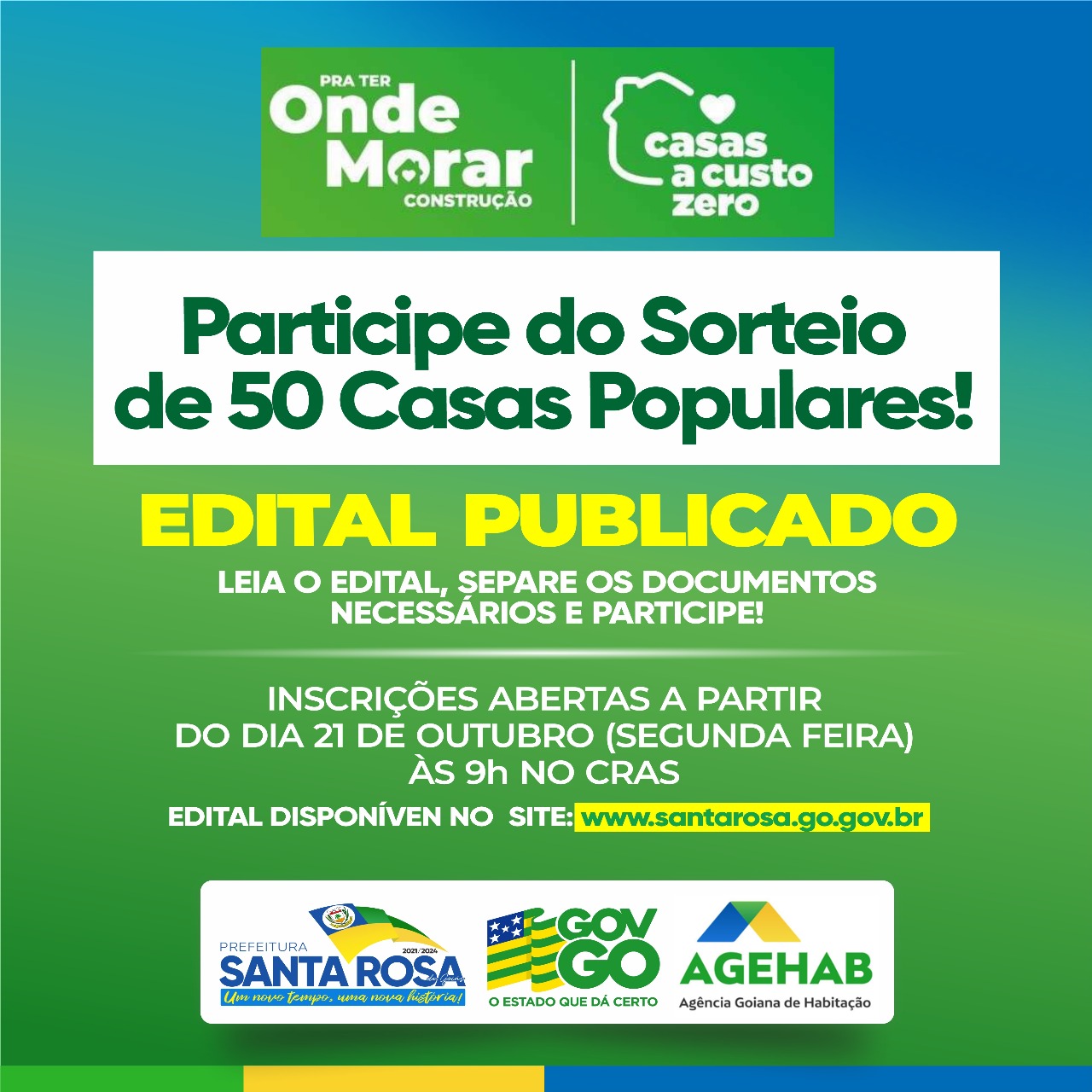 REGULAMENTO PARA SELEÇÃO DE FAMÍLIAS PARA O PROGRAMA PRA TER ONDE MORAR – “CASAS A CUSTO ZERO” – SANTA ROSA DE GOIÁS